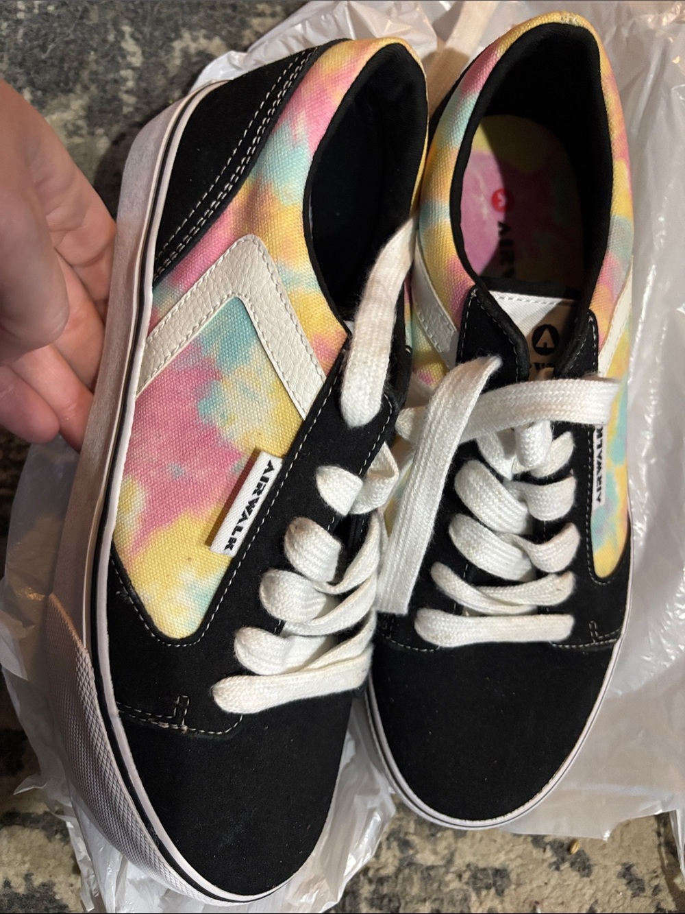Air walk Black Sneakers with Pastel Tie-Dye Panels